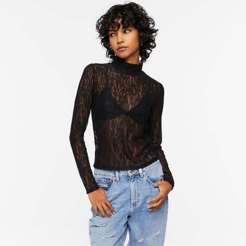 Floral Lace Mock Neck Top size small - Picture 4 of 6